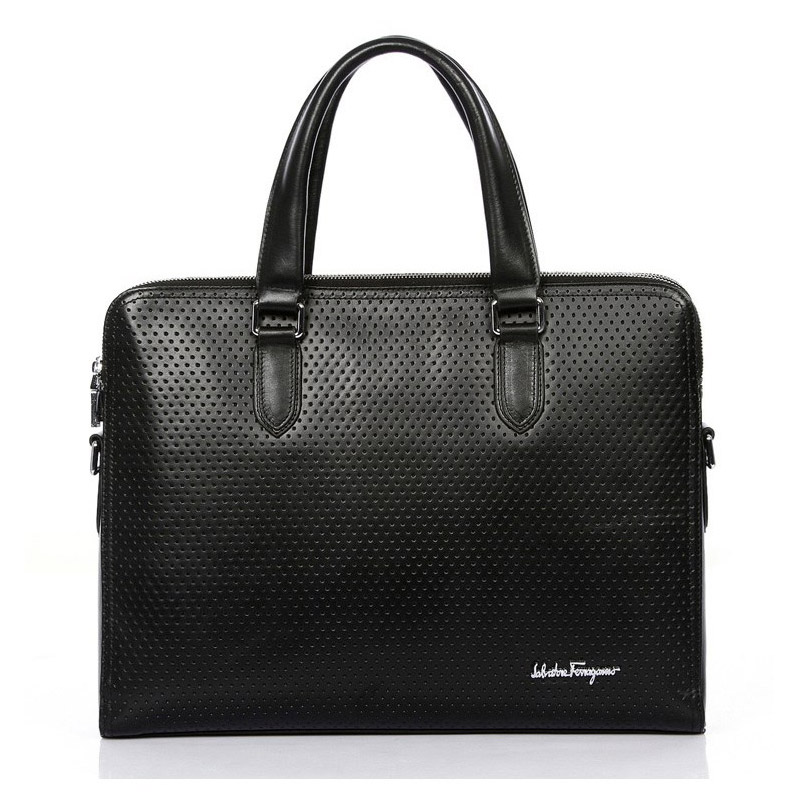 Ferragamo Revival Perforate Briefcase Bag Black