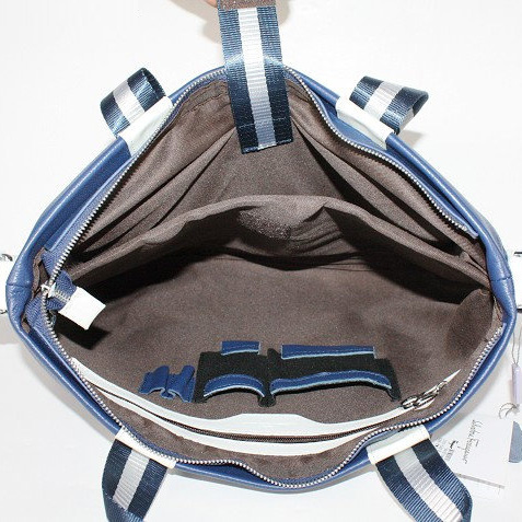 Ferragamo Blue Leather Logo Front Large Tote Bag