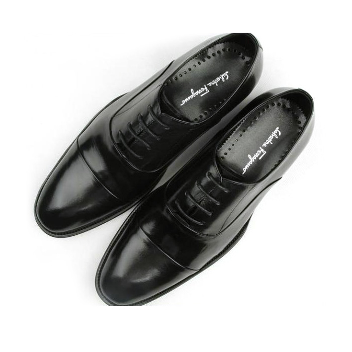 Ferragamo Cap toe Lace Ups Black Leather Shoes