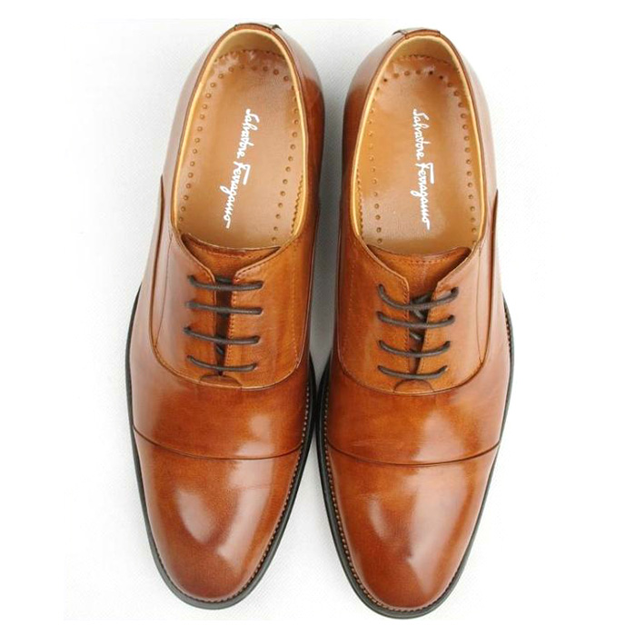 Ferragamo Cap toe Lace Ups Brown Leather Shoes