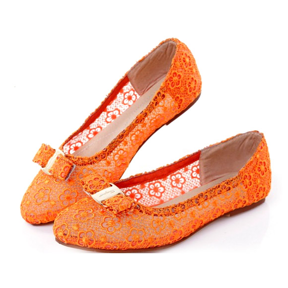 Ferragamo Bombay Lace Ballet Flats Orange