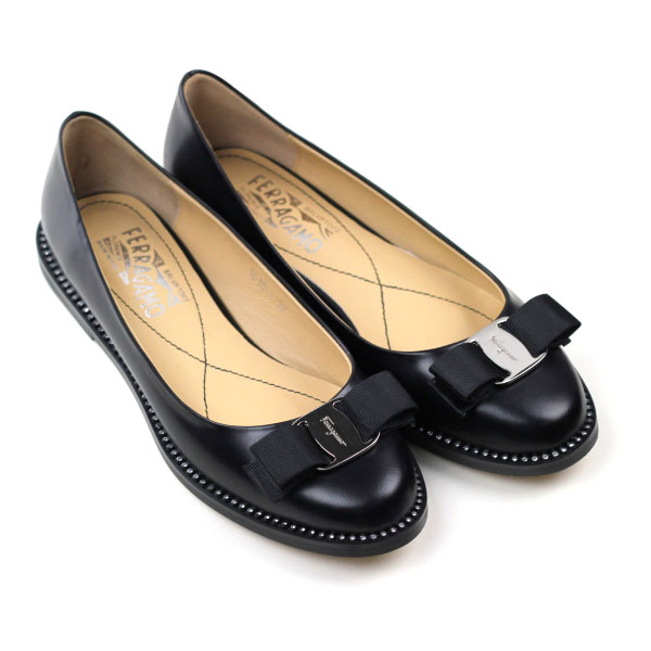 Ferragamo Varina Patent Ballerina Women Flat Shoes Black