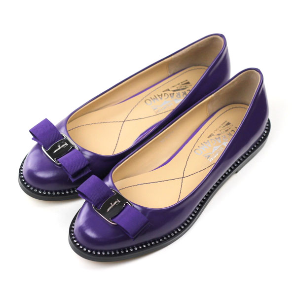 Ferragamo Varina Patent Ballerina Women Flat Shoes Purple