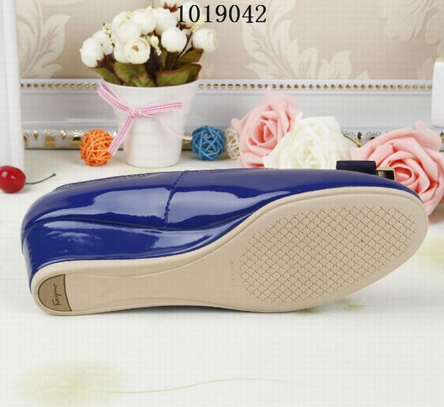 women Ferragamo wedges shoes classic buckle in blue 286