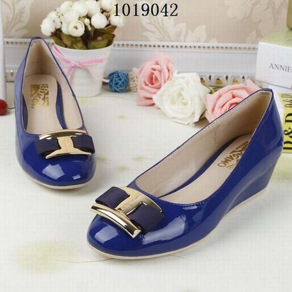 women Ferragamo wedges shoes classic buckle in blue 286