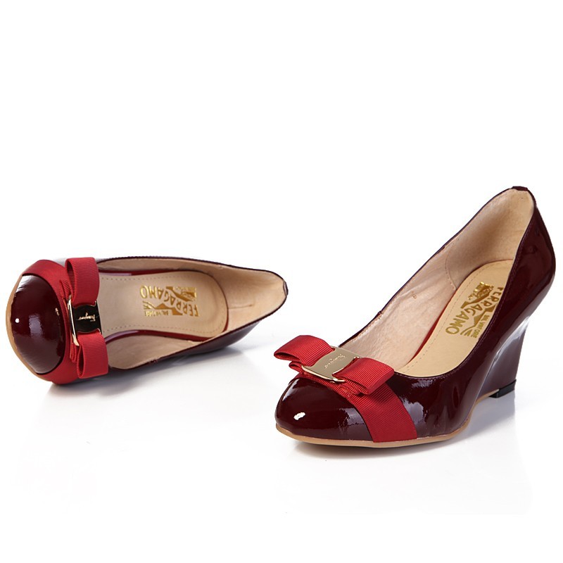 women Ferragamo wedges shoes in wine color 283