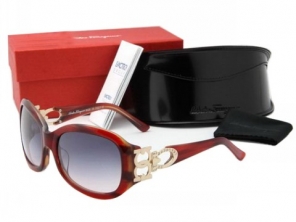 Ferragamo Round Lens Red Brown Sunglasses Wholesale