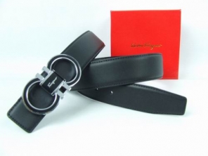 Ferragamo Belt Logo Buckle Men Sliver Black Leather On Sale