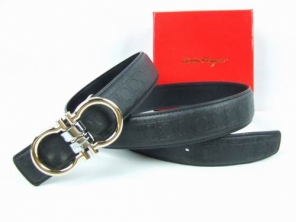 Ferragamo Men Belt Vogue Copper Buckle Gold Black Leather For Discount