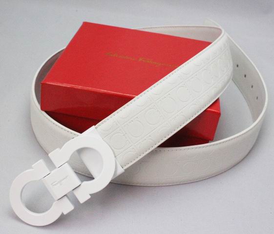 Ferragamo Adjustable Gancio Stamped Belt White