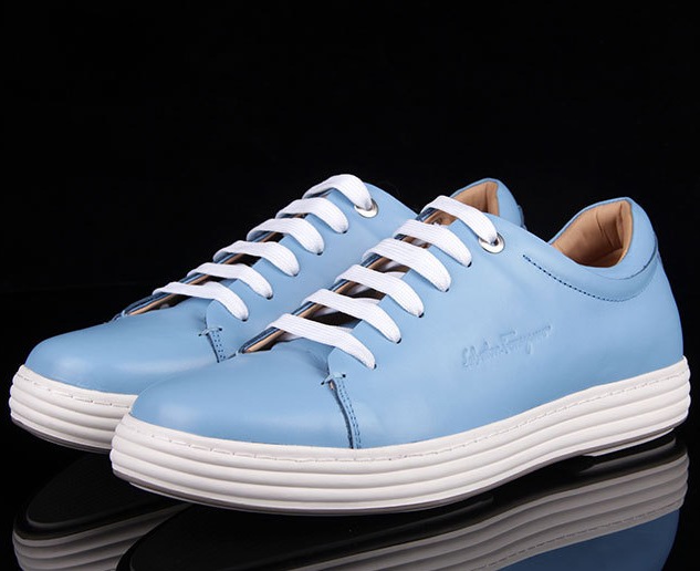Ferragamo Calfskin Sneaker For Men In Blue Color