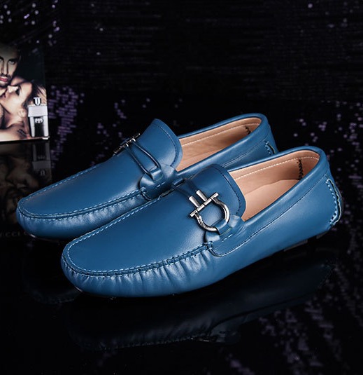 Ferragamo Driver Moccasin Blue Shoes For Men