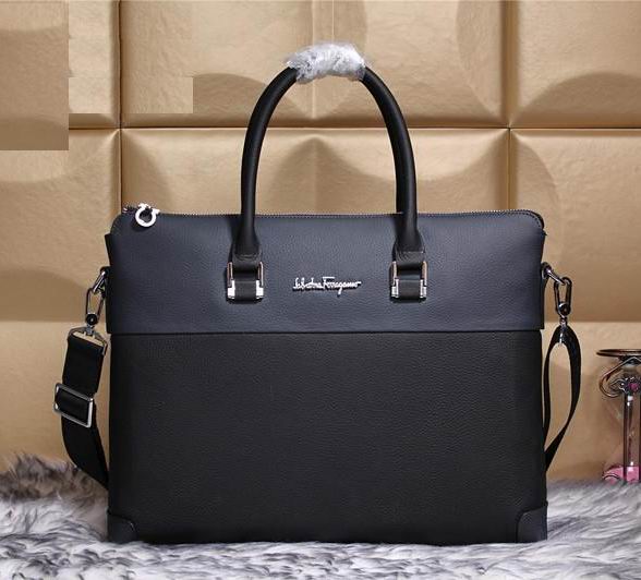 Ferragamo Grained Briefcase Black Men Bag