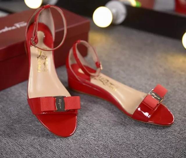 Ferragamo Margot Bow Wedge Women Sandals Red