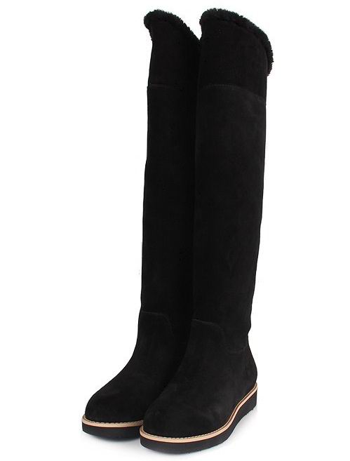 Ferragamo Tall Suede Women Boots Black