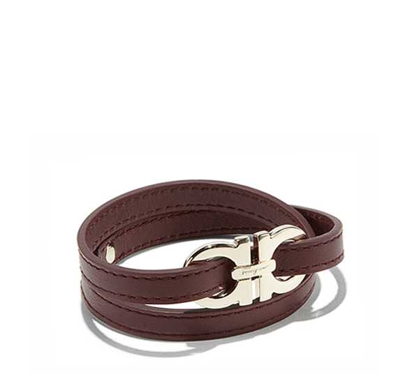 Salvatore Ferragamo Men Double Wrap Leather Bracelet With Gancini