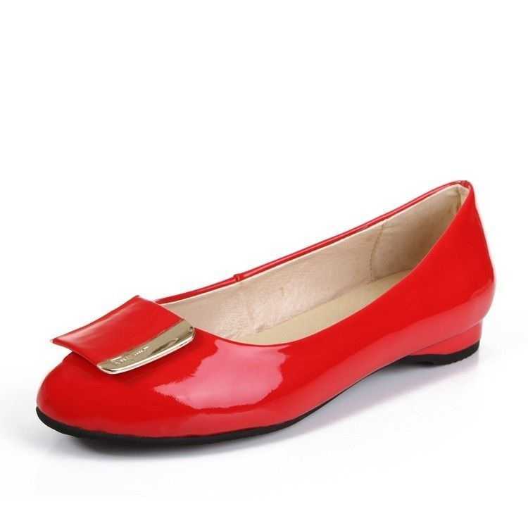 Salvatore Ferragamo Patent Leather Buckled Ballet Flats Red