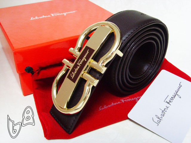 Ferragamo Belts Men Trademark Buckle Gold Buckle With Black Sale
